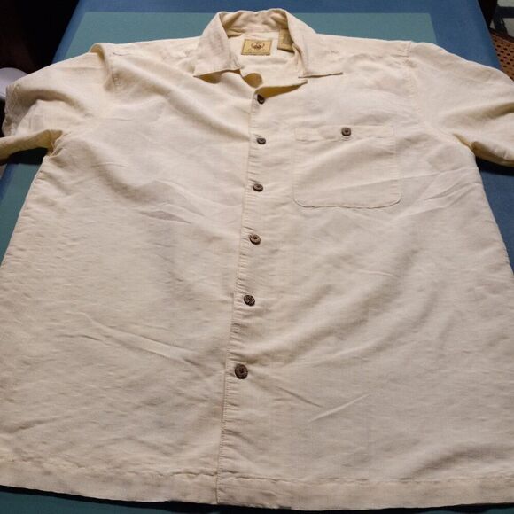 Joe Marlin Men's Lg Cream Colored Short Sleeve Button Down Shirt Grandpacore - Picture 1 of 6
